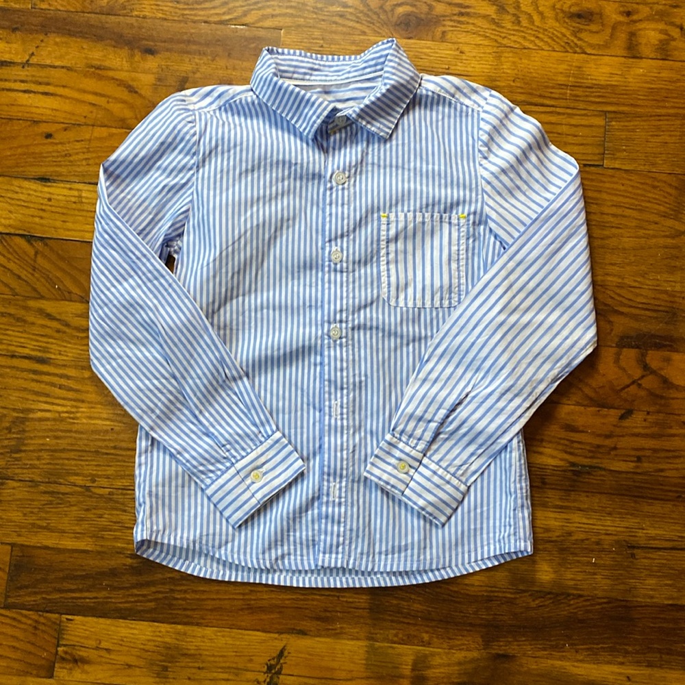 JEAN BOURGET Kids Shirt Blue‎ White Contrast Striped Button Up Size 8A / 126
